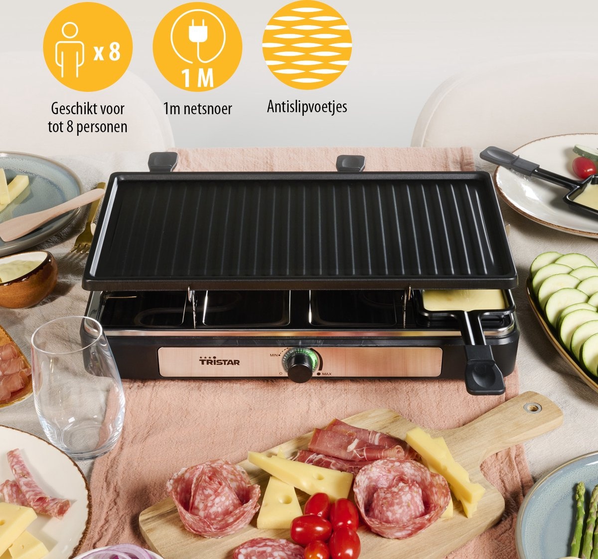 Gourmetstel voor 8 personen, 1400W, 42x23cm Bakplaat - 58% Korting