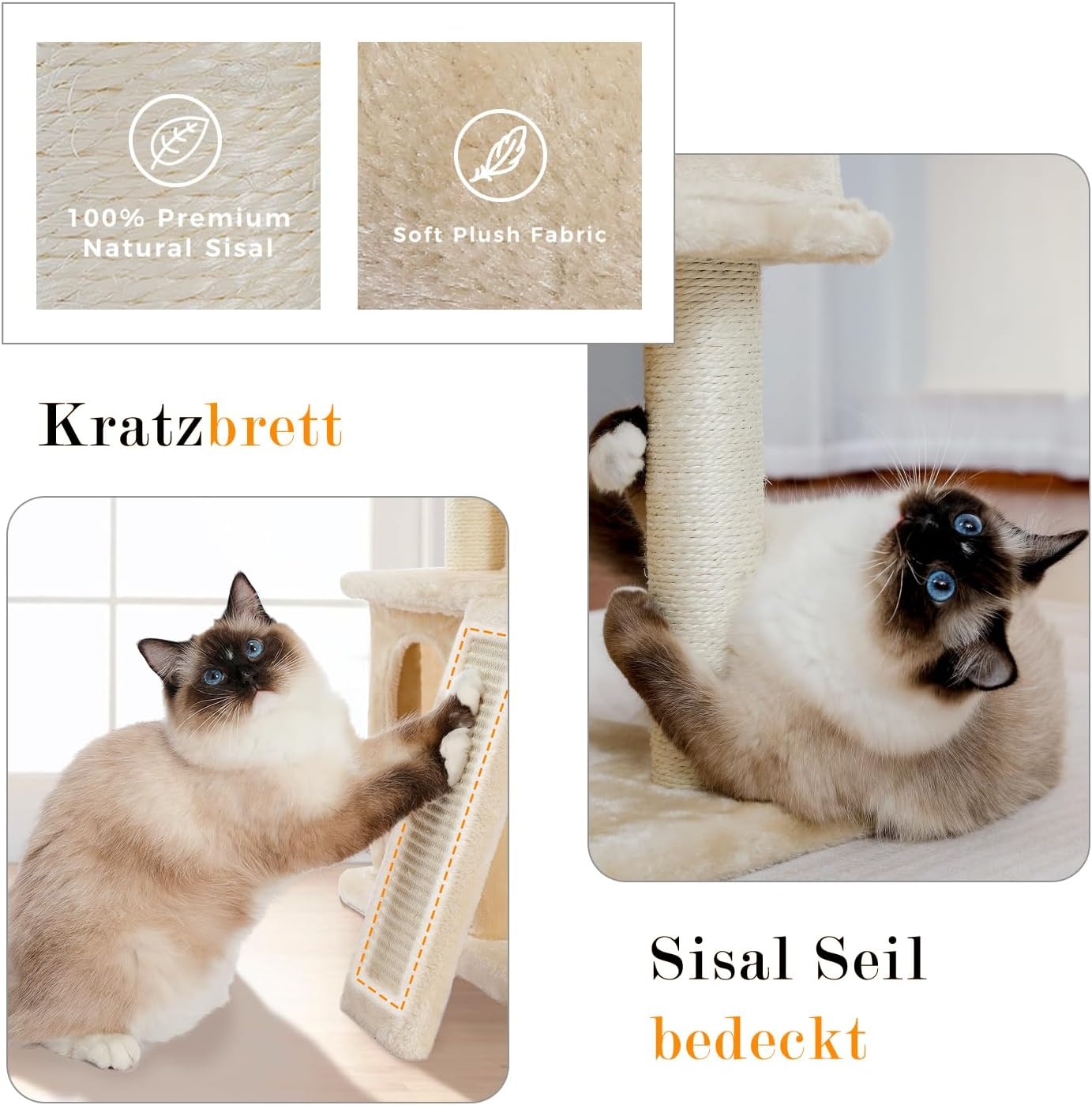 Krabpaal Beige Sisal & Pluche (29% Korting) - 49x44x90 cm