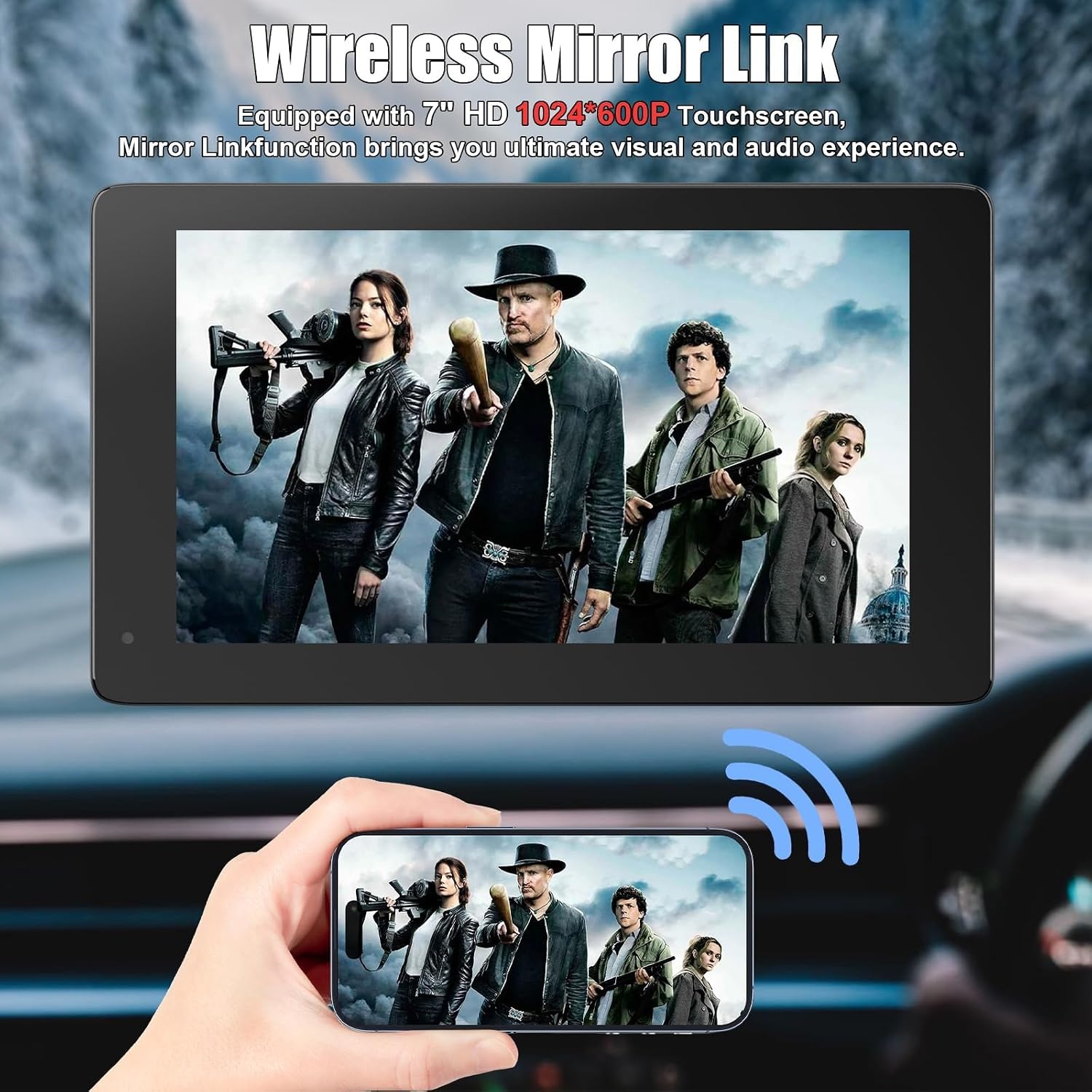 7" Draadloos CarPlay/Android Auto Scherm met Achteruitrijcamera