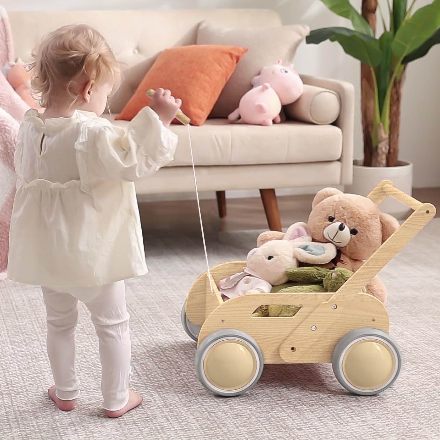 Houten Loopwagen Baby/Peuter - Natuurlijk - 34% Korting