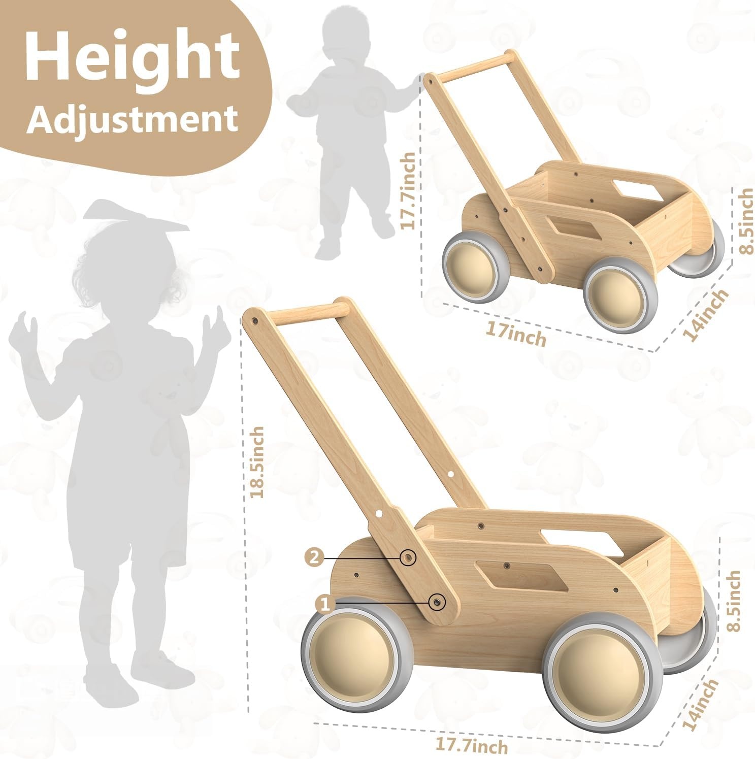 Houten Loopwagen Baby/Peuter - Natuurlijk - 34% Korting