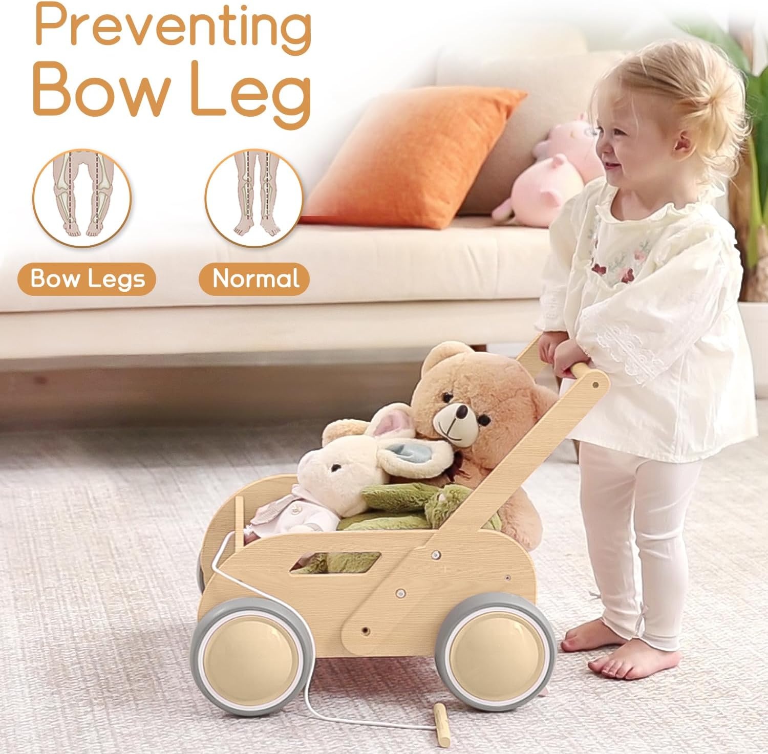 Houten Loopwagen Baby/Peuter - Natuurlijk - 34% Korting