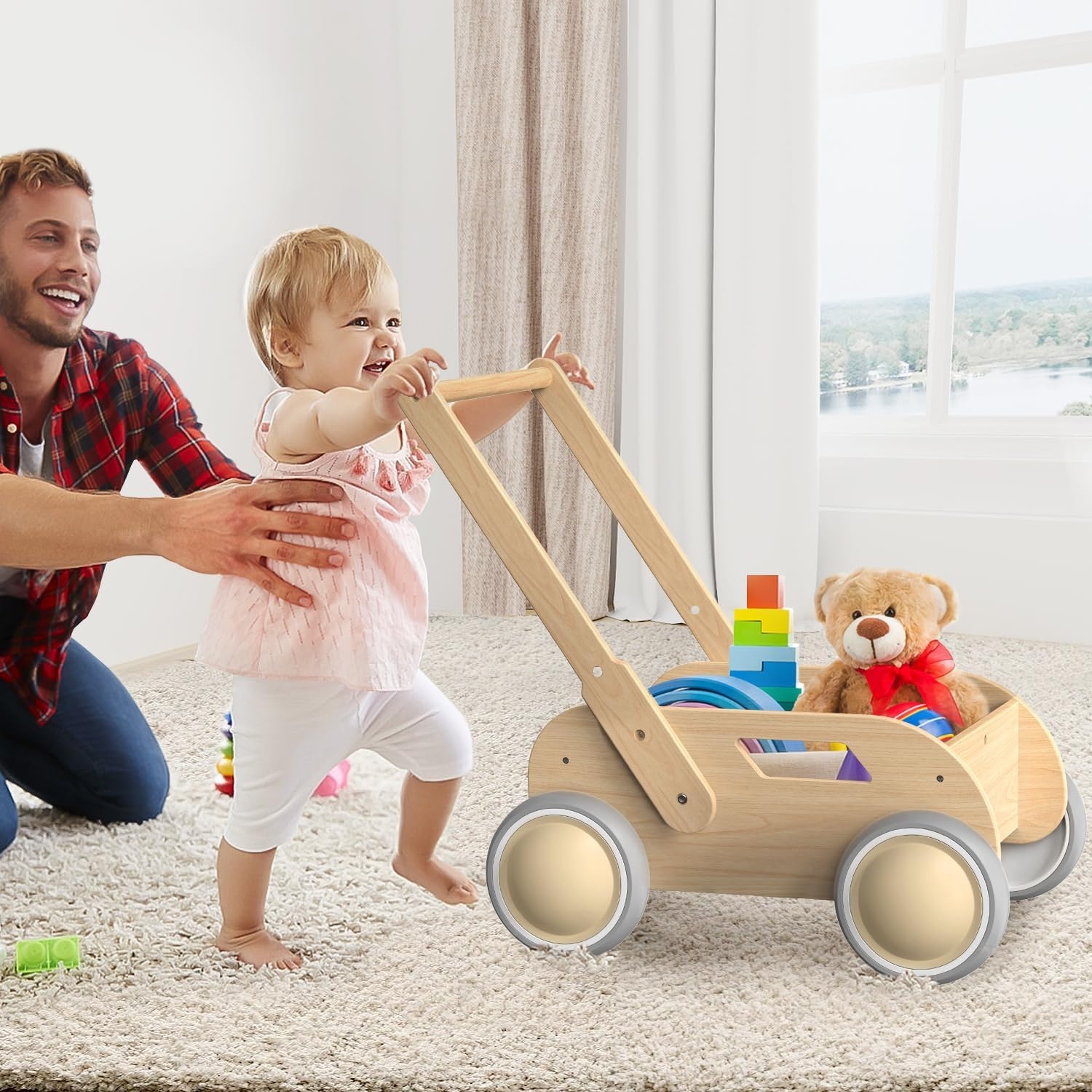 Houten Loopwagen Baby/Peuter - Natuurlijk - 34% Korting
