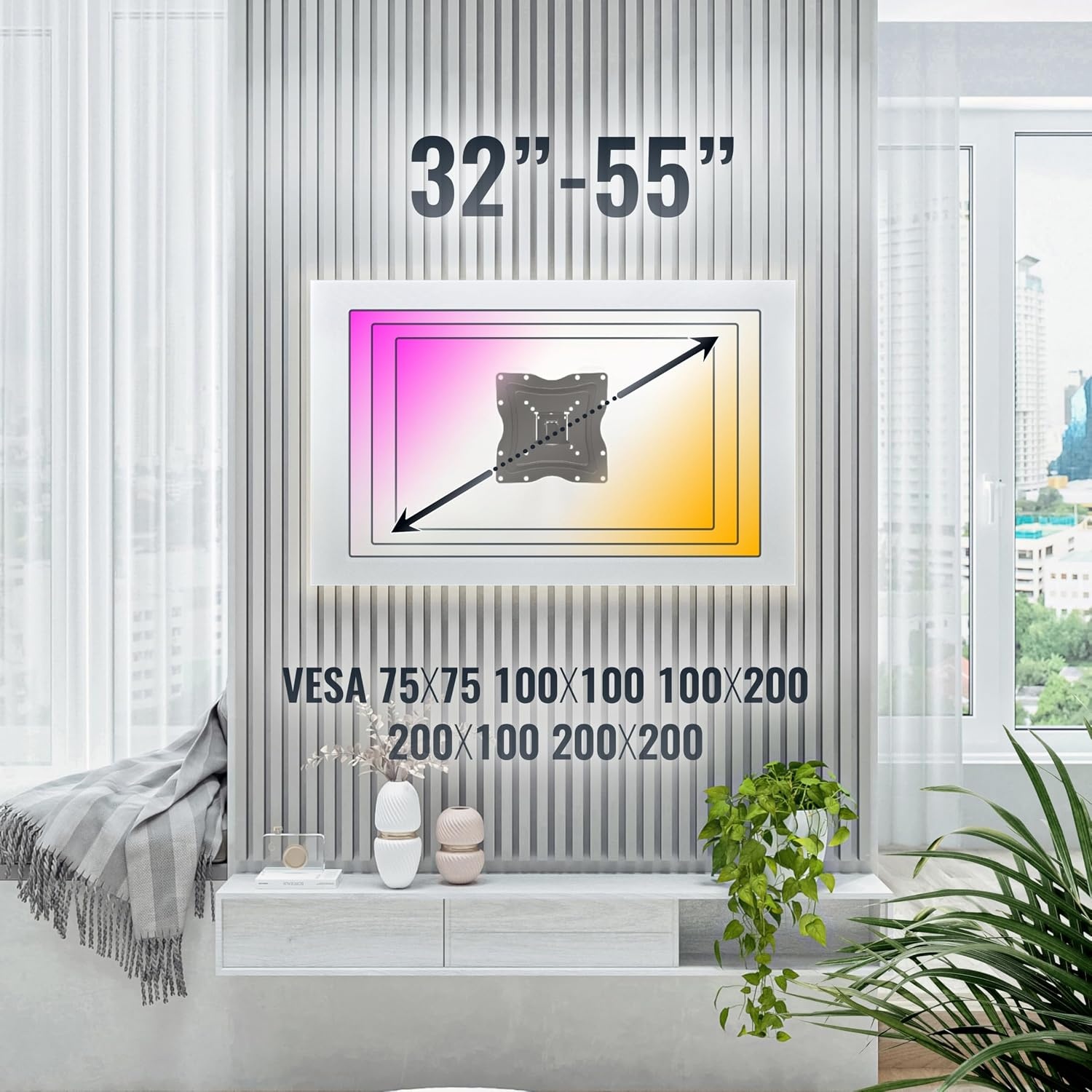 RICOO TV muurbeugel televisiehouder S1222 zwenkbaar kantelbaar televisiebeugel voor 30-55 inch flatscreen OLED gebogen monitor tot 30 kg VESA 200 x 200 mm wandhouder zwart