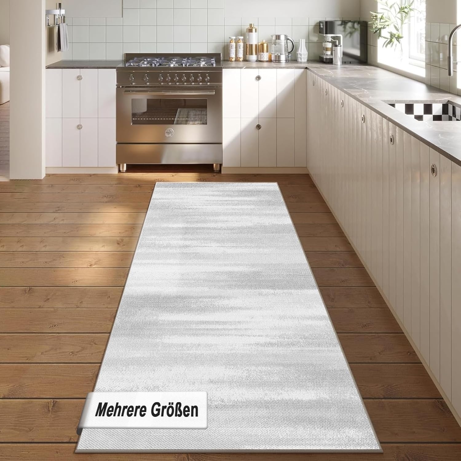 Tapijtloper met antislip, wasbaar, loper, lang, voor hal, keuken, ingang, 80 x 150 cm, lichtgrijs