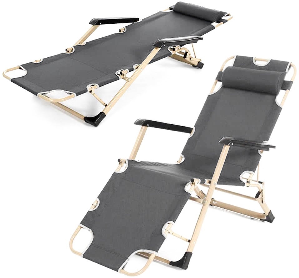 Tuin ligstoel 2in1 met hoofdsteun - Donker Grijs - Tuinstoel