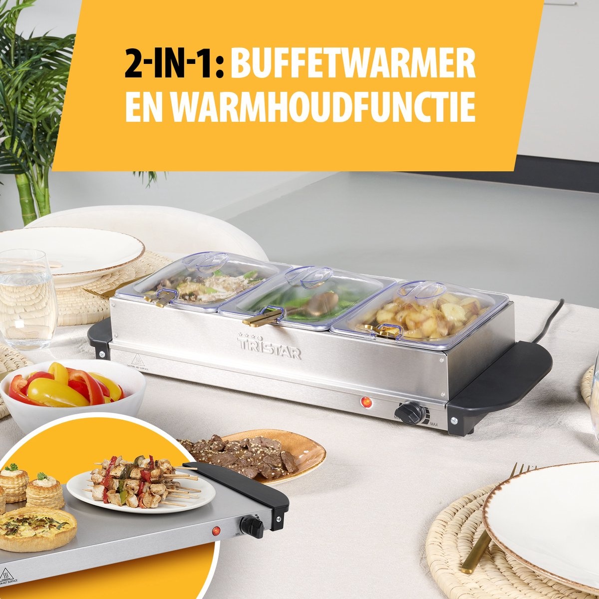 Buffetwarmer RVS 200W | 3x 1.4L Bakken | Incl. Deksel | -53%