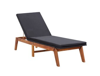 Ligbed met Kussen - Poly Rattan & Acaciahout - 35% Korting