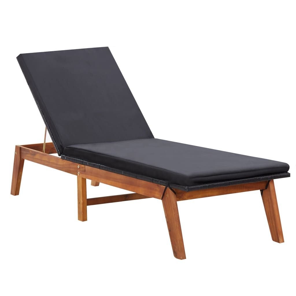 Ligbed met Kussen - Poly Rattan & Acaciahout - 35% Korting