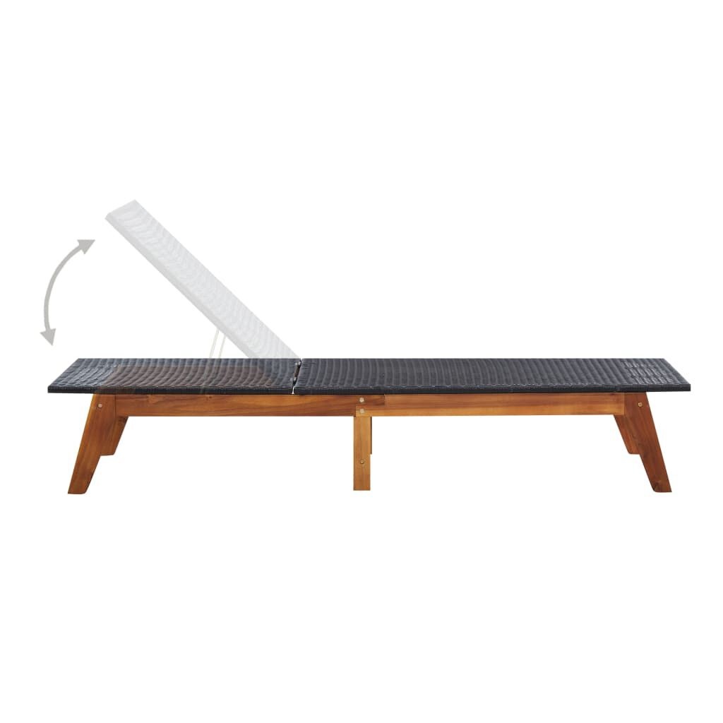 Ligbed met Kussen - Poly Rattan & Acaciahout - 35% Korting