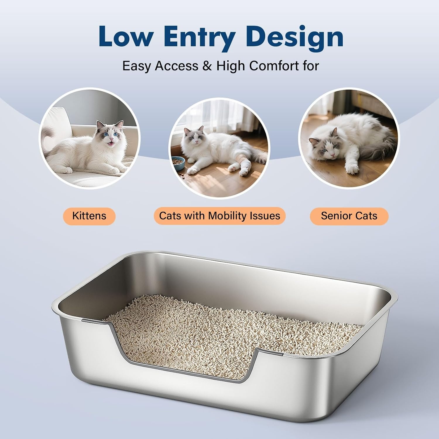 Kattenbak RVS Lage Instap 8cm - Hygiënisch & Anti-spat - 33% Korting