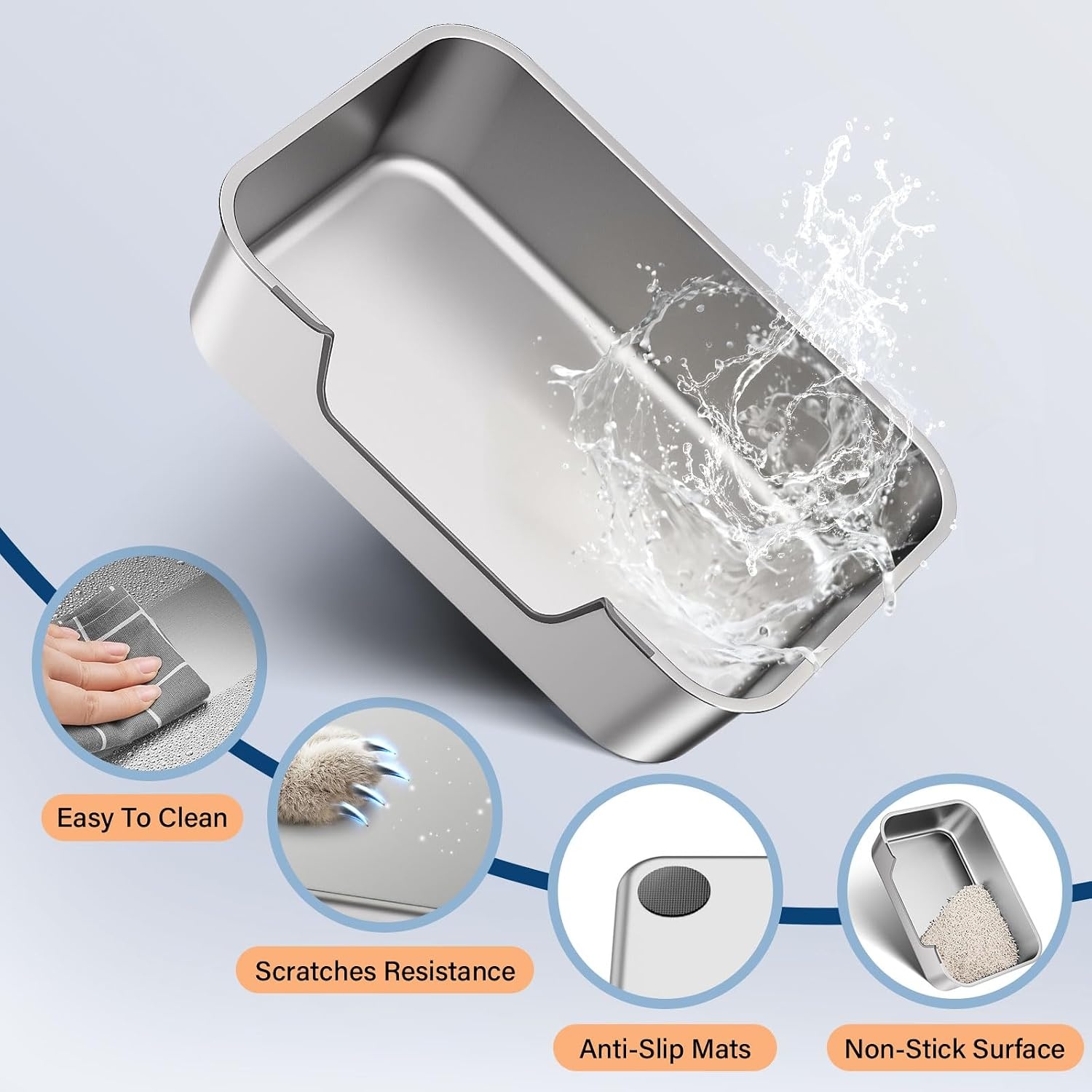 Kattenbak RVS Lage Instap 8cm - Hygiënisch & Anti-spat - 33% Korting