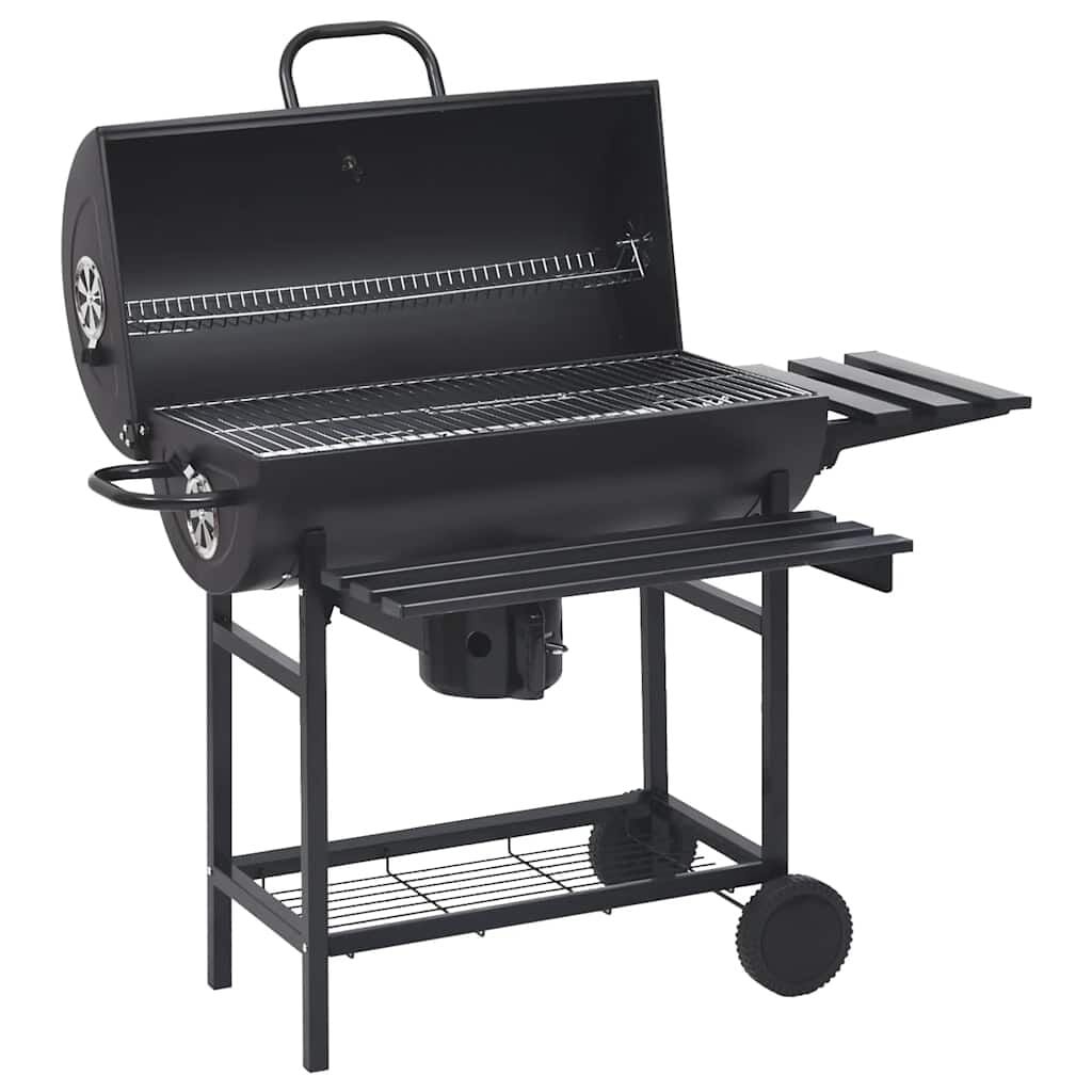 Barbecuevat met wielen & schappen - Staal Zwart - 35% Korting