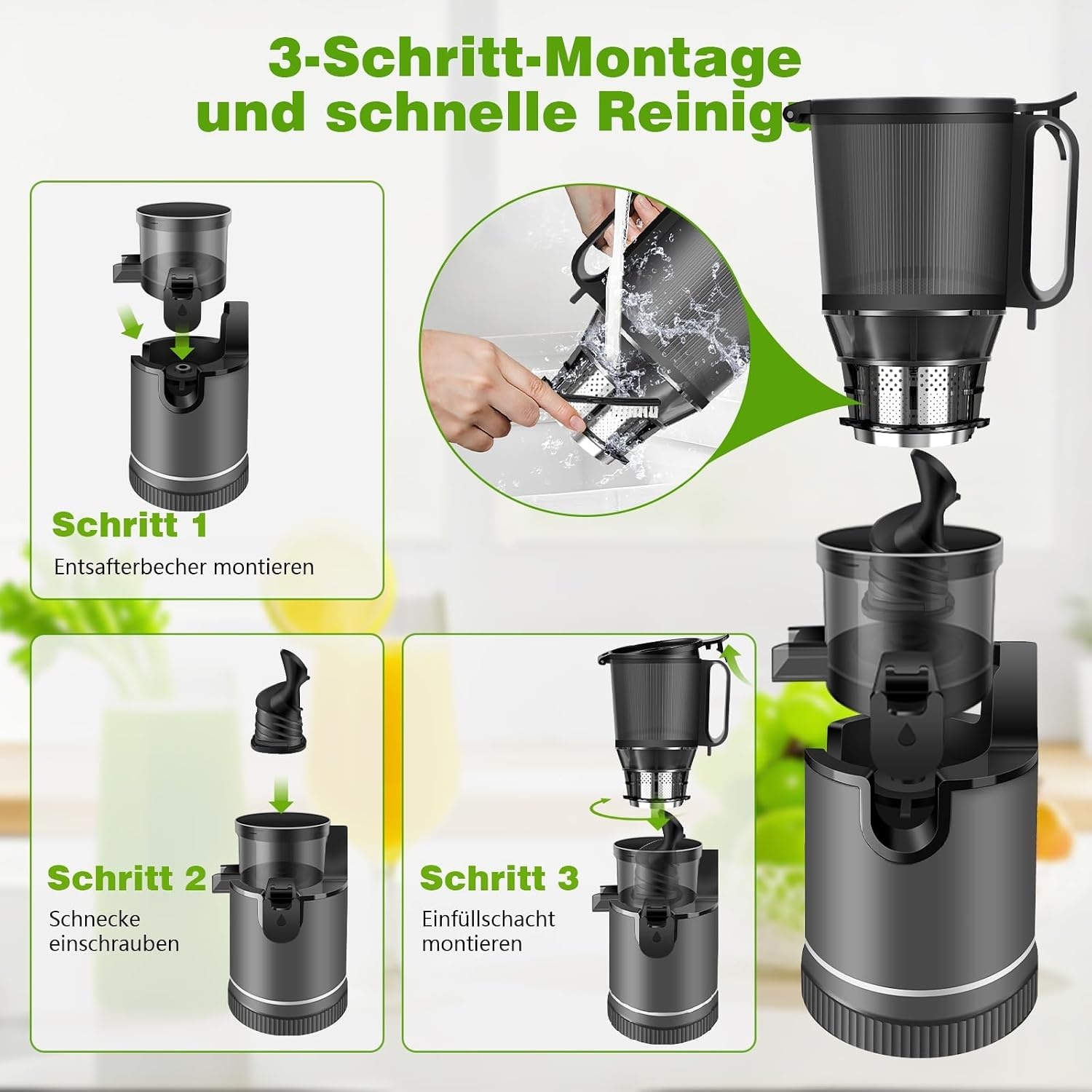 Slow Juicer Titanium Grijs 400W met 147 mm vulopening en 1,8 liter kan