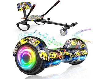SISIGAD Hoverboard with sitz, 6.5 inch self-balancing hover board with Bluetooth-Lautsprechern und LED-Lichtern für Kinder und Erwachsene (Includes Sitz Hoverboard)