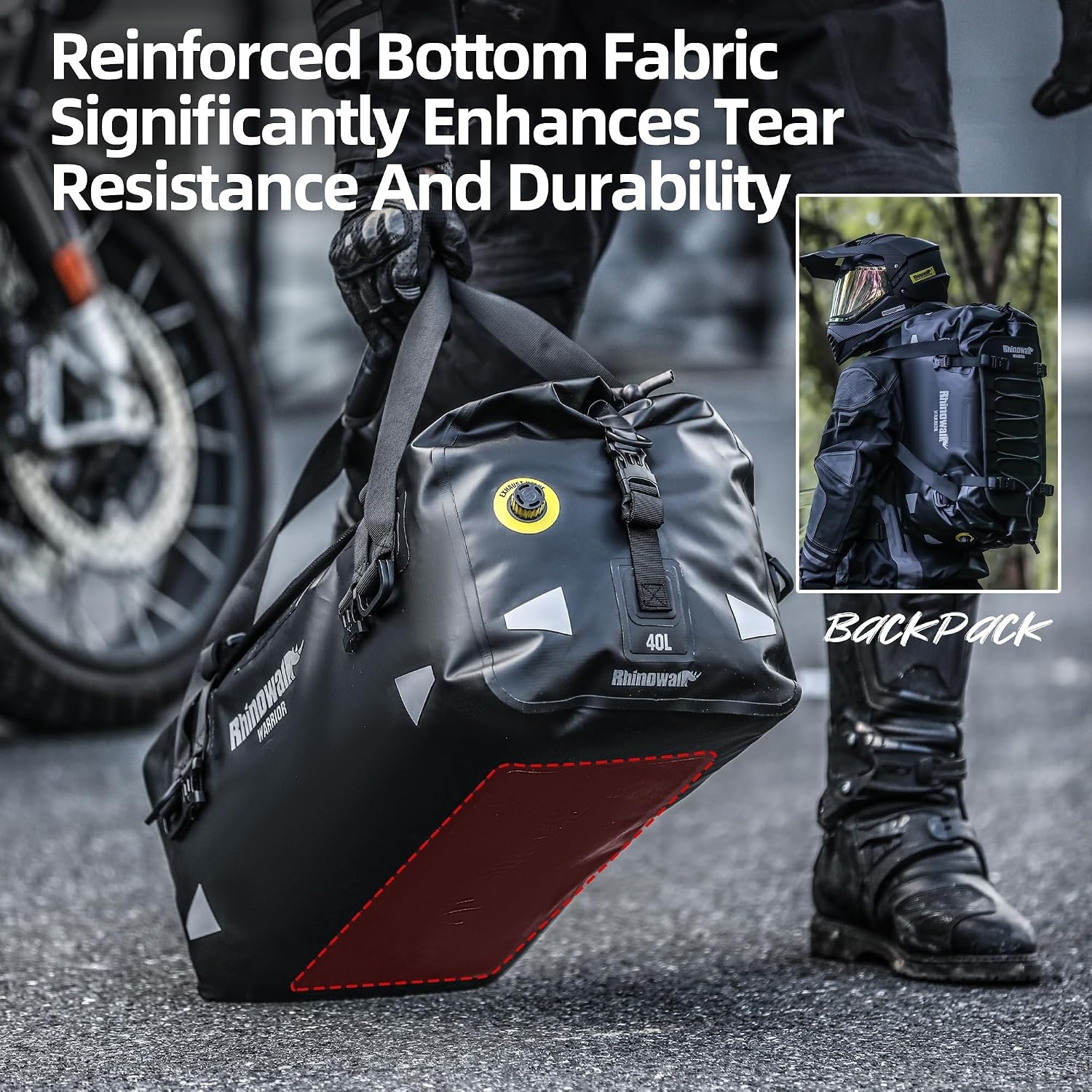 Rhinowalk Motorfiets Achtertas, waterdichte Duffle Droogzak Motorreisgepäck met grote opbergruimte voor Camping, Bootvaren, Fietsen, 60L-Zwart