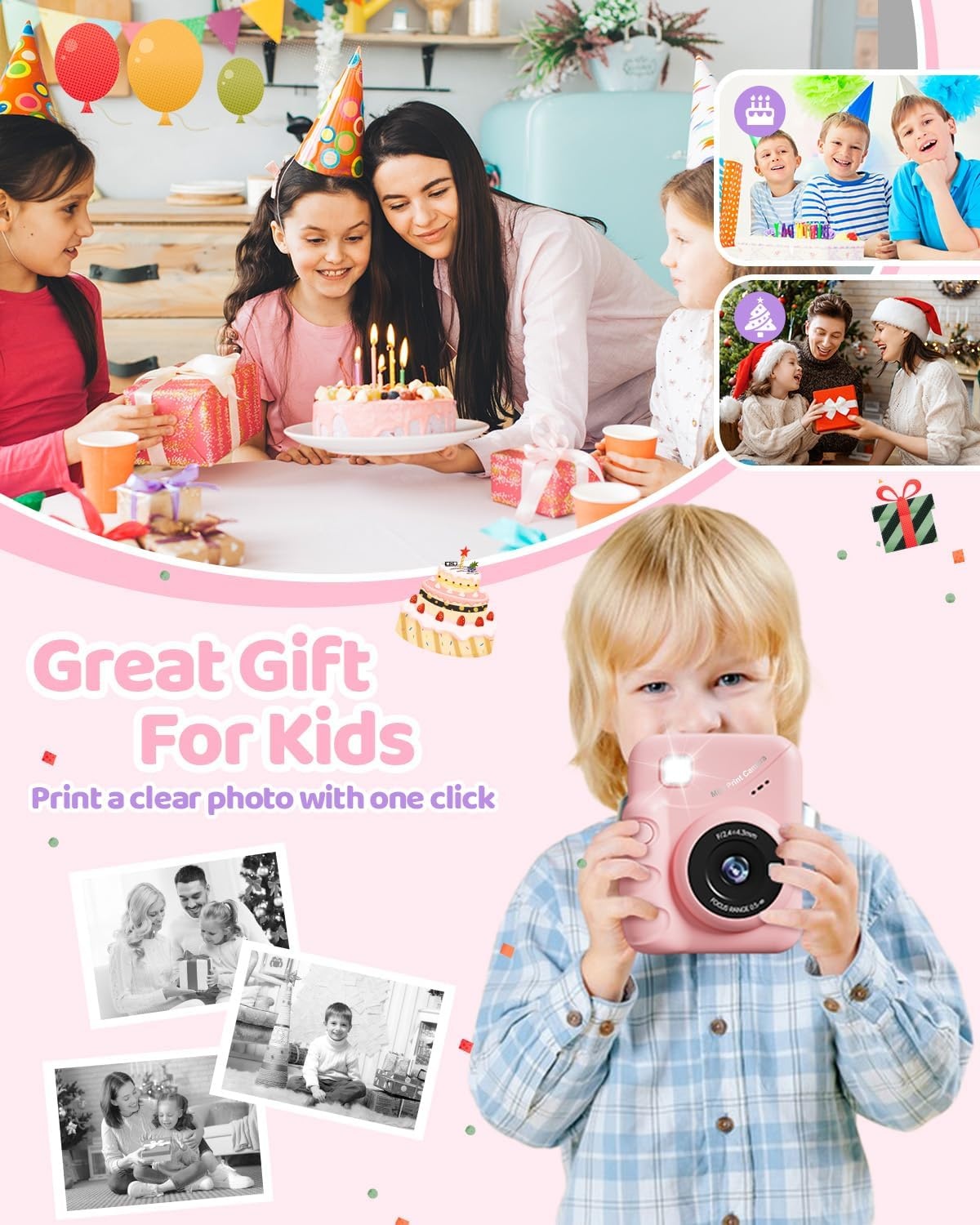 Kinder Instant Camera - Direct Print - Roze - 57% Korting