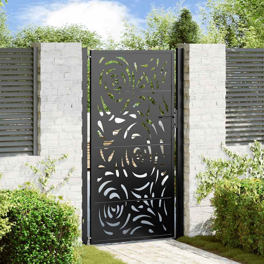 vidaXL Poort met vlamontwerp 105x180 cm staal zwart