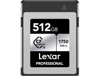 Lexar Professionele CFexpress Type-B 512 GB Zilver Maximaal lezen 1750 MB/s Max schrijven 1.300 MB/s Ondersteunt Japanse fabrikanten, LCXEXSL512G-RNENG