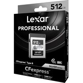 Lexar Professionele CFexpress Type-B 512 GB Zilver Maximaal lezen 1750 MB/s Max schrijven 1.300 MB/s Ondersteunt Japanse fabrikanten, LCXEXSL512G-RNENG