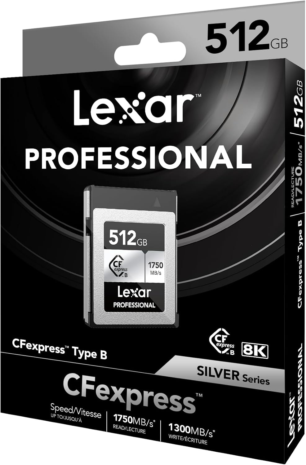Lexar Professionele CFexpress Type-B 512 GB Zilver Maximaal lezen 1750 MB/s Max schrijven 1.300 MB/s Ondersteunt Japanse fabrikanten, LCXEXSL512G-RNENG