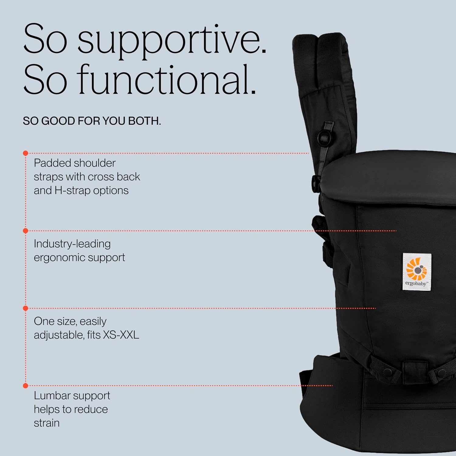 Ergobaby Adapt Carrier for Newborns, from Birth, 3 Positions, SoftTouch Cotton, Ergonomic Baby Front-Inward and Back Carry Position, Onyx Black