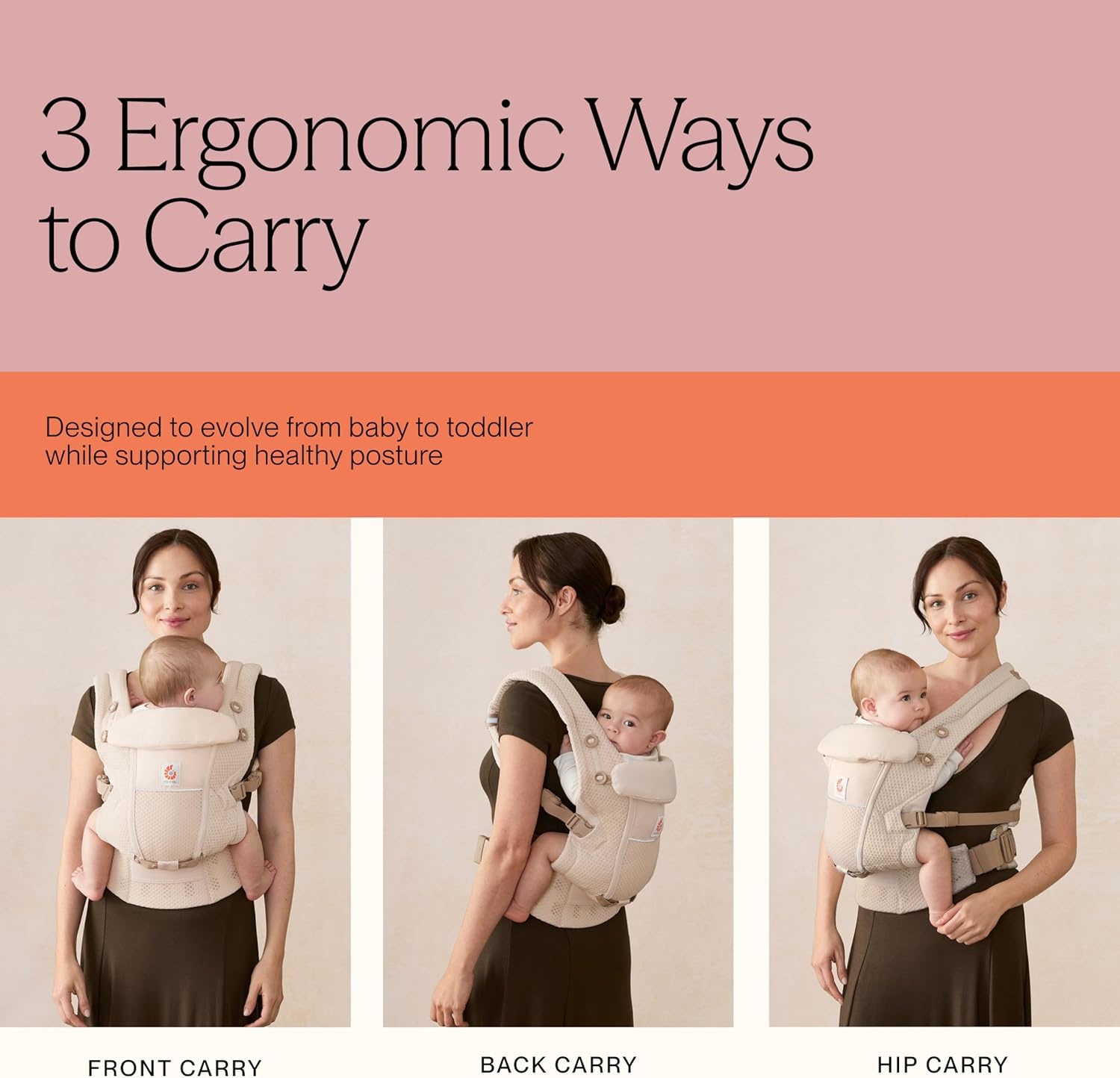 Ergobaby Adapt Carrier for Newborns, from Birth, 3 Positions, SoftTouch Cotton, Ergonomic Baby Front-Inward and Back Carry Position, Onyx Black