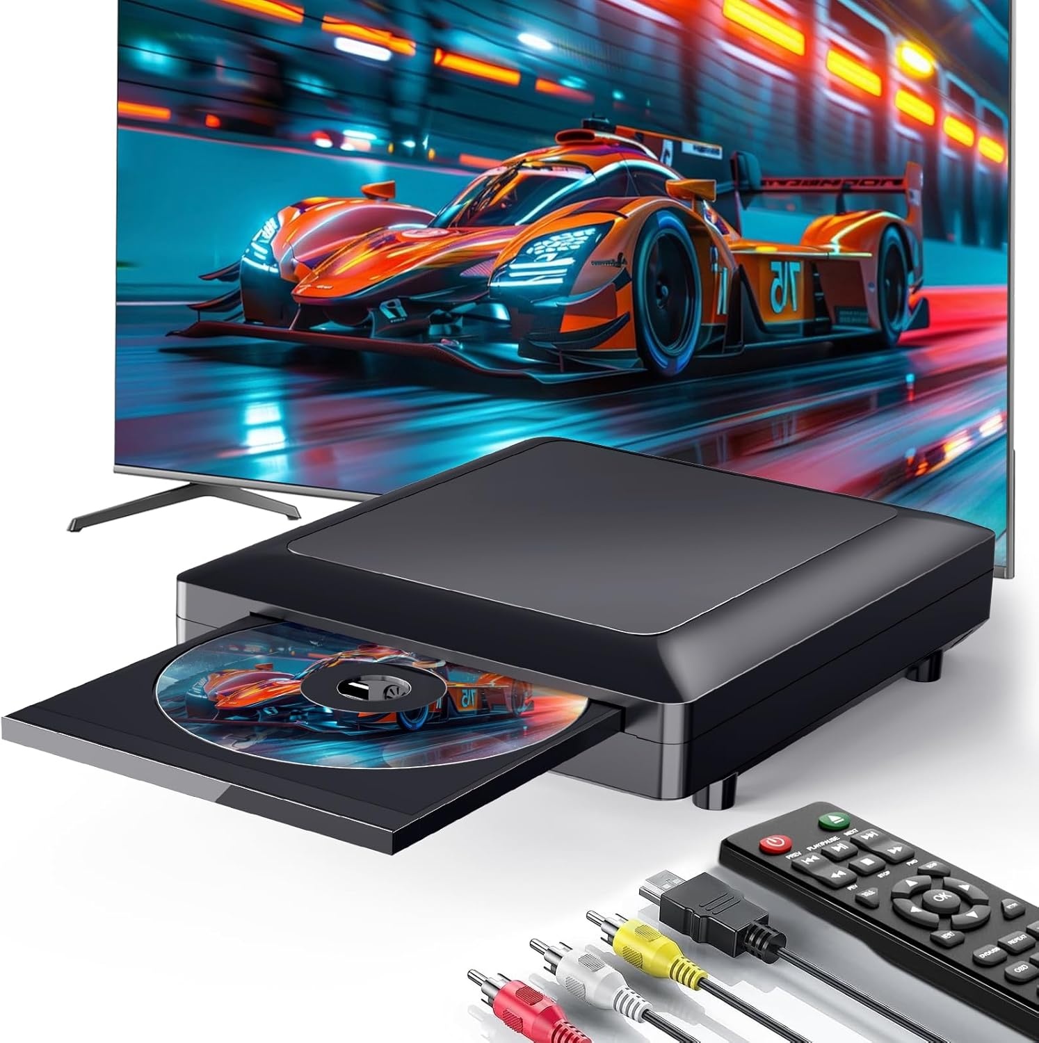 Ceihoit DVD player for TV with HDMI AV output, USB input, HD1080P DVD CD player, built-in PAL NTSC system, all region-free, HDMI/AV cable included