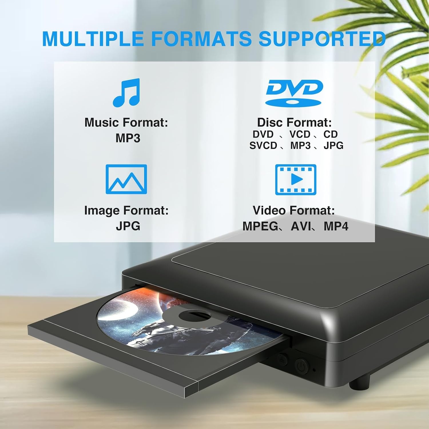 Ceihoit DVD player for TV with HDMI AV output, USB input, HD1080P DVD CD player, built-in PAL NTSC system, all region-free, HDMI/AV cable included
