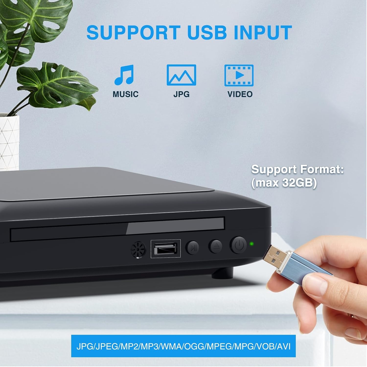 Ceihoit DVD player for TV with HDMI AV output, USB input, HD1080P DVD CD player, built-in PAL NTSC system, all region-free, HDMI/AV cable included