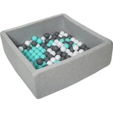 Ballenbak - stevige ballenbad - 90x90 cm - 150 ballen Ø 7 cm - wit, grijs, turquoise.