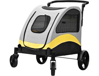BingoPaw Hondenbuggy Maat L - Grijze en Gele Wandelwagen voor Grote Honden tot 42kg
