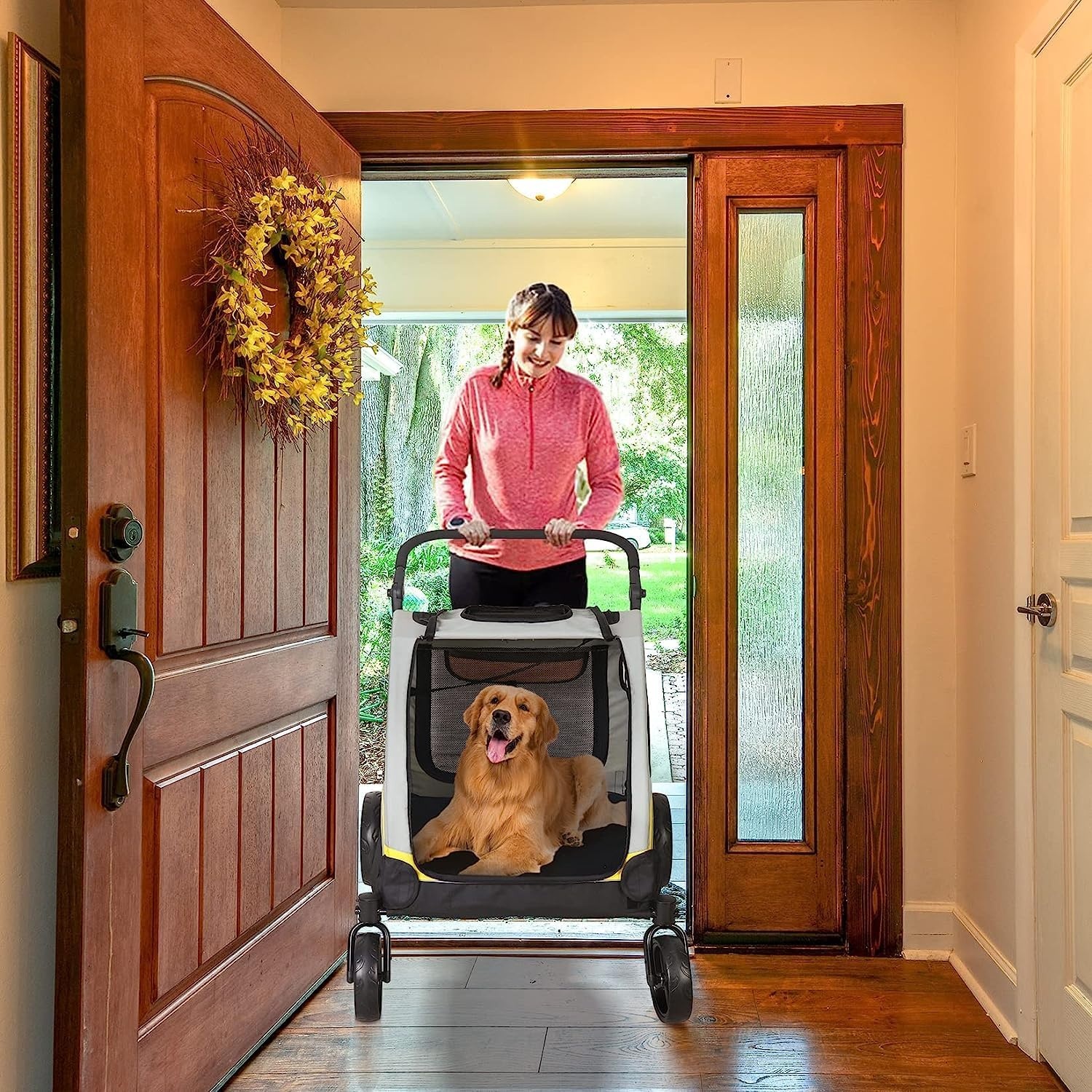BingoPaw Hondenbuggy Maat L - Grijze en Gele Wandelwagen voor Grote Honden tot 42kg