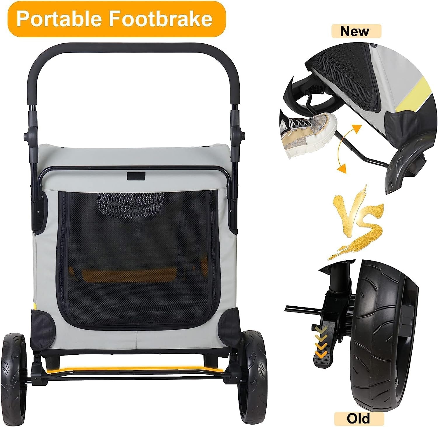 BingoPaw Hondenbuggy Maat L - Grijze en Gele Wandelwagen voor Grote Honden tot 42kg