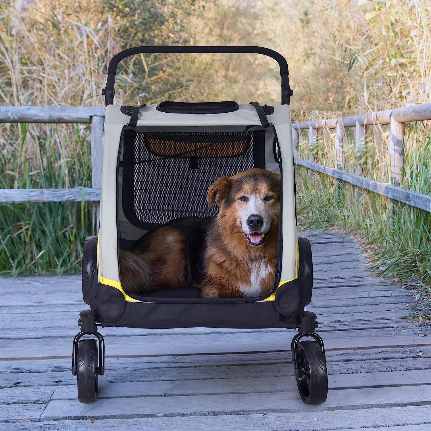 BingoPaw Hondenbuggy Maat L - Grijze en Gele Wandelwagen voor Grote Honden tot 42kg
