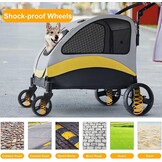 BingoPaw Hondenbuggy Maat L - Grijze en Gele Wandelwagen voor Grote Honden tot 42kg