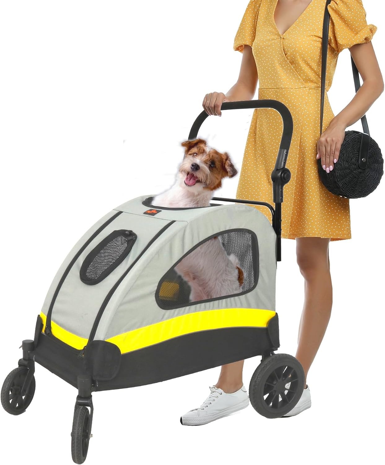 BingoPaw Hondenbuggy Maat L - Grijze en Gele Wandelwagen voor Grote Honden tot 42kg