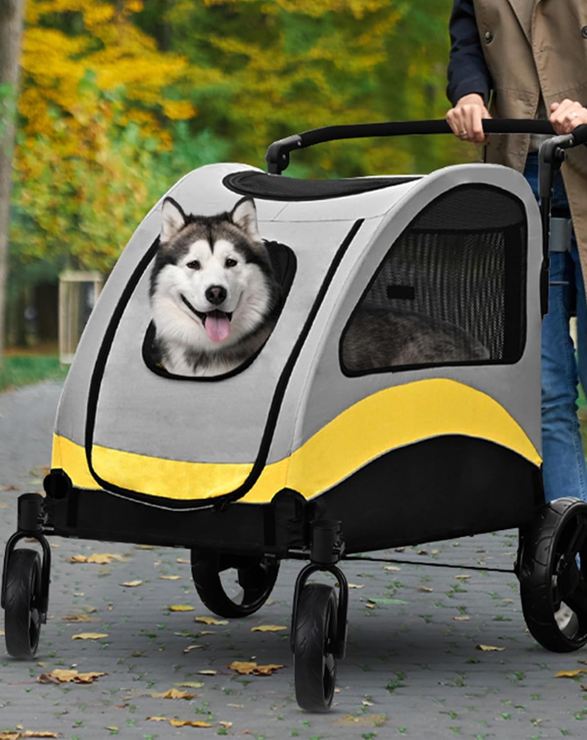 BingoPaw Hondenbuggy Maat L - Grijze en Gele Wandelwagen voor Grote Honden tot 42kg