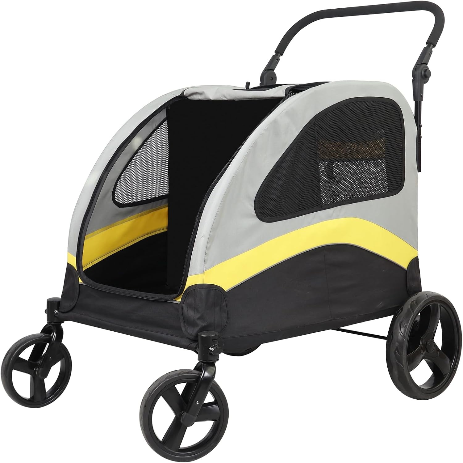 BingoPaw Hondenbuggy Maat L - Grijze en Gele Wandelwagen voor Grote Honden tot 42kg
