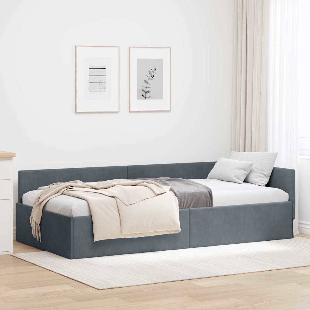 vidaXL Hoekbedframe Donkergrijs 90 x 190 cm Fluweel en Engineered hout