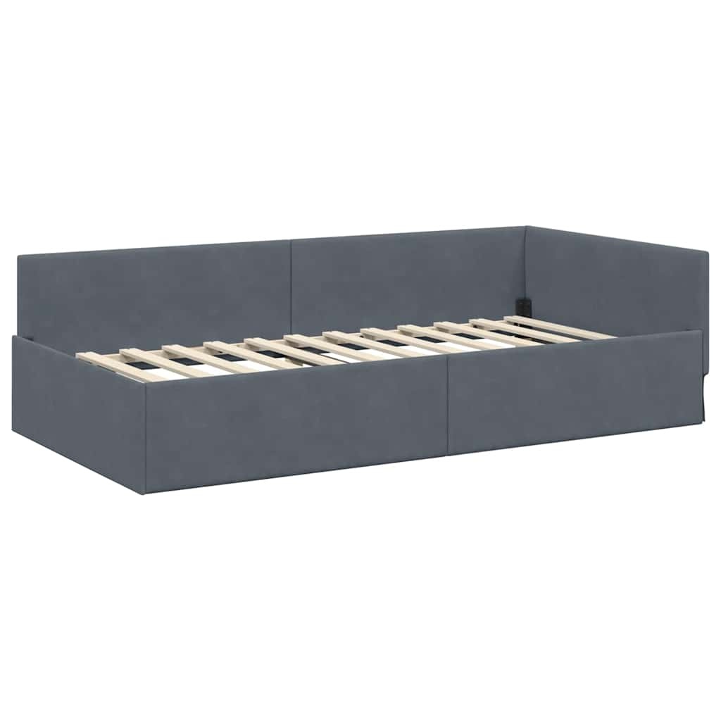 vidaXL Hoekbedframe Donkergrijs 90 x 190 cm Fluweel en Engineered hout