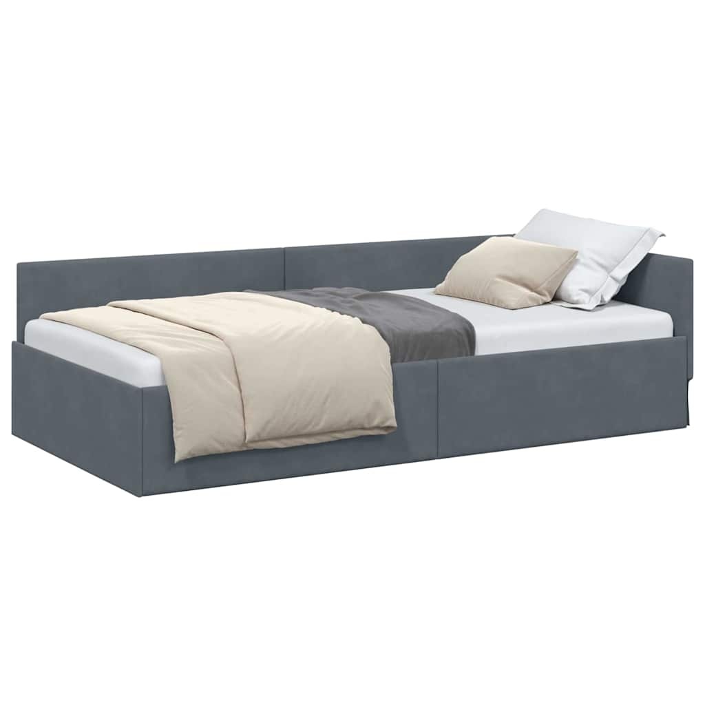 vidaXL Hoekbedframe Donkergrijs 90 x 190 cm Fluweel en Engineered hout