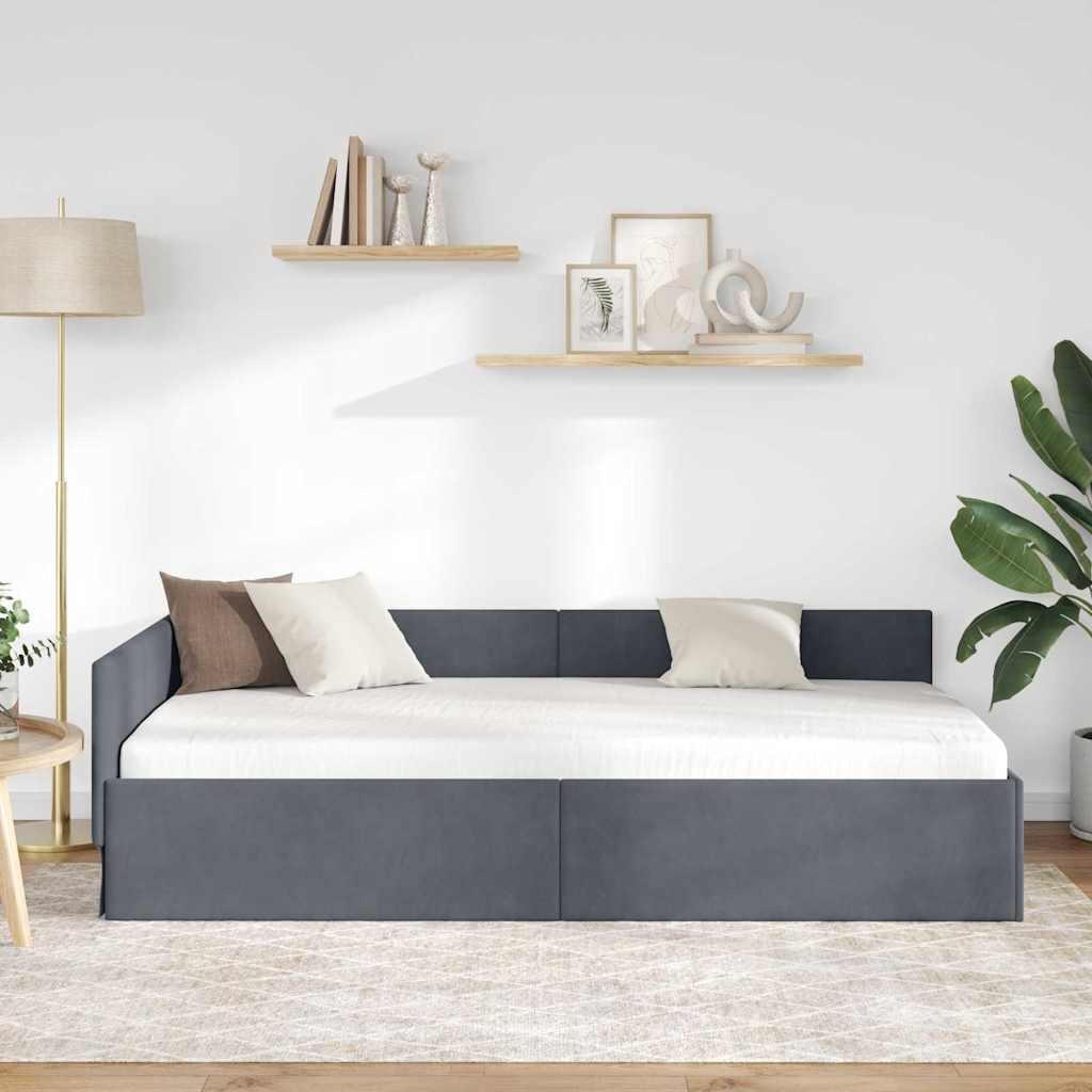 vidaXL Hoekbedframe Donkergrijs 90 x 190 cm Fluweel en Engineered hout