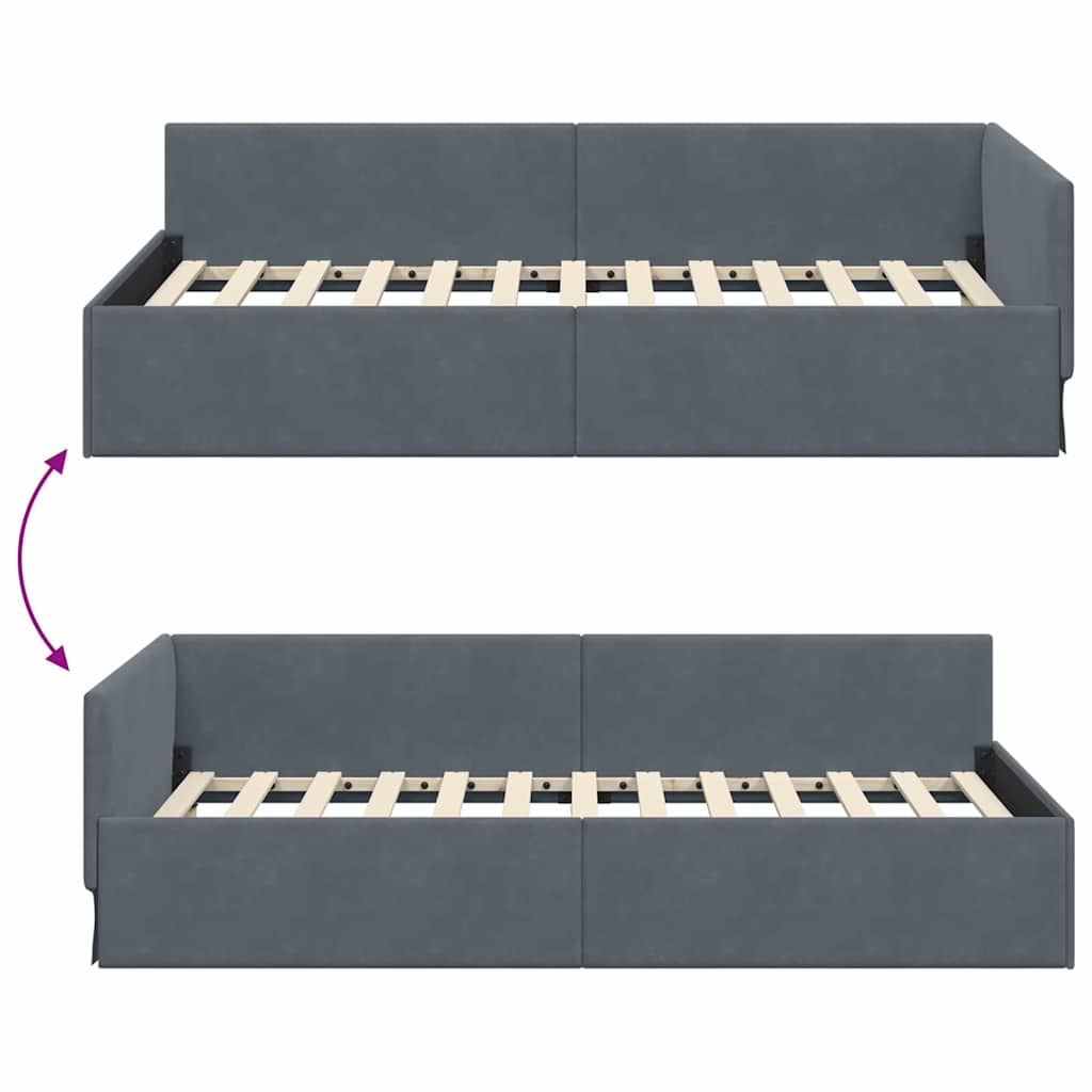 vidaXL Hoekbedframe Donkergrijs 90 x 190 cm Fluweel en Engineered hout