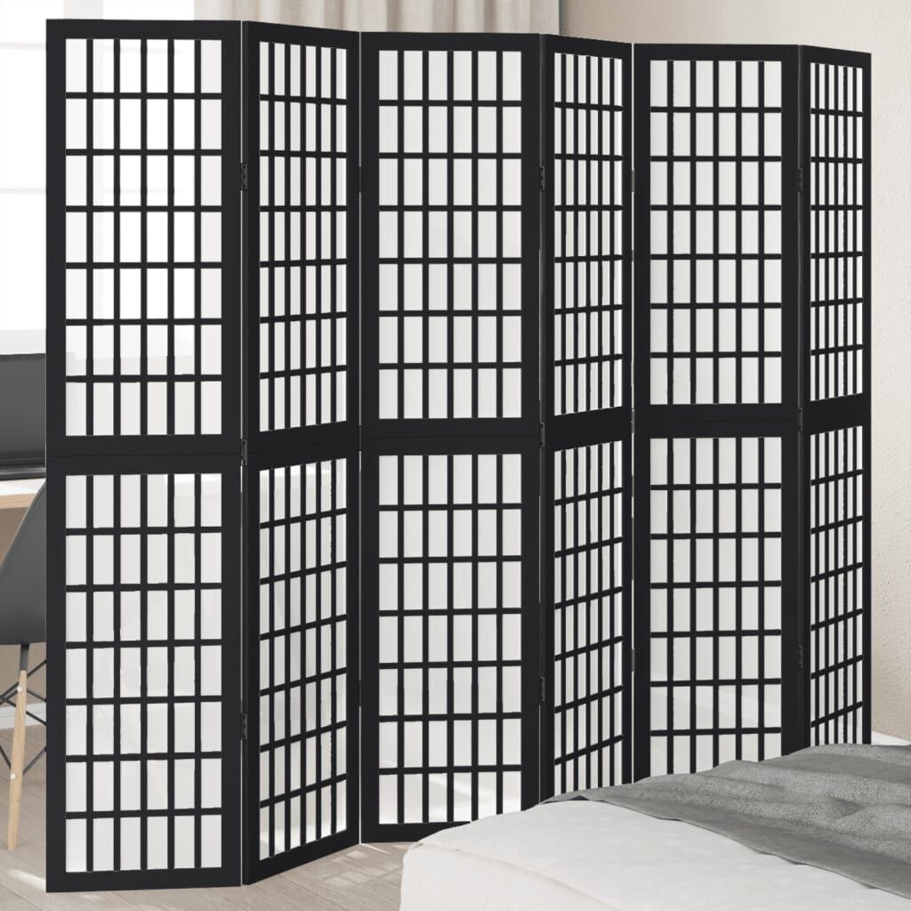vidaXL Kamerscherm met 6 panelen massief paulowniahout zwart