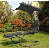 Schommelstoel tuin - ligstoel tuin - met parasol - antraciet