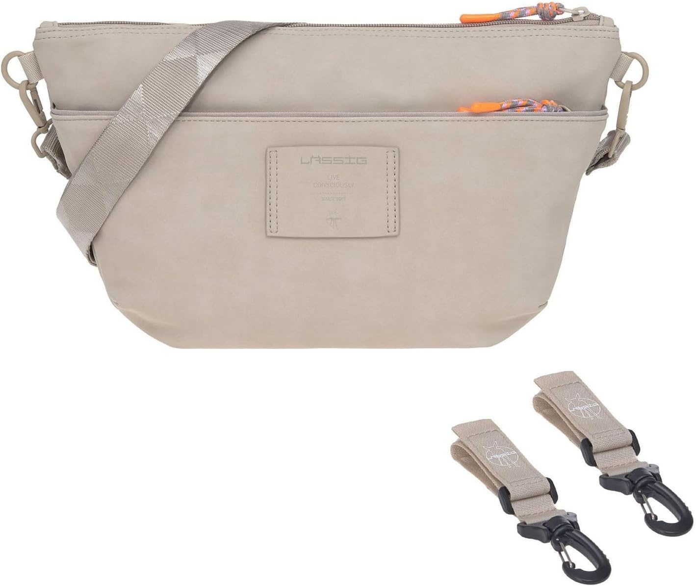 LÄSSIG Baby Stroller Organizer Shoulder Bag Pushchair Bag Including Pushchair Attachment/GRE Buggy Bum Bag Humus