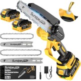 8 & 6 Inch Brushless Mini Chainsaw with Batteries 4.0 Ah x 2, Automatic Oil for Cutting Wood, Branches