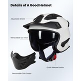 Scooter Jethelm Wit ECE 22.06 DOT met afneembaar kinstuk | 60% Korting