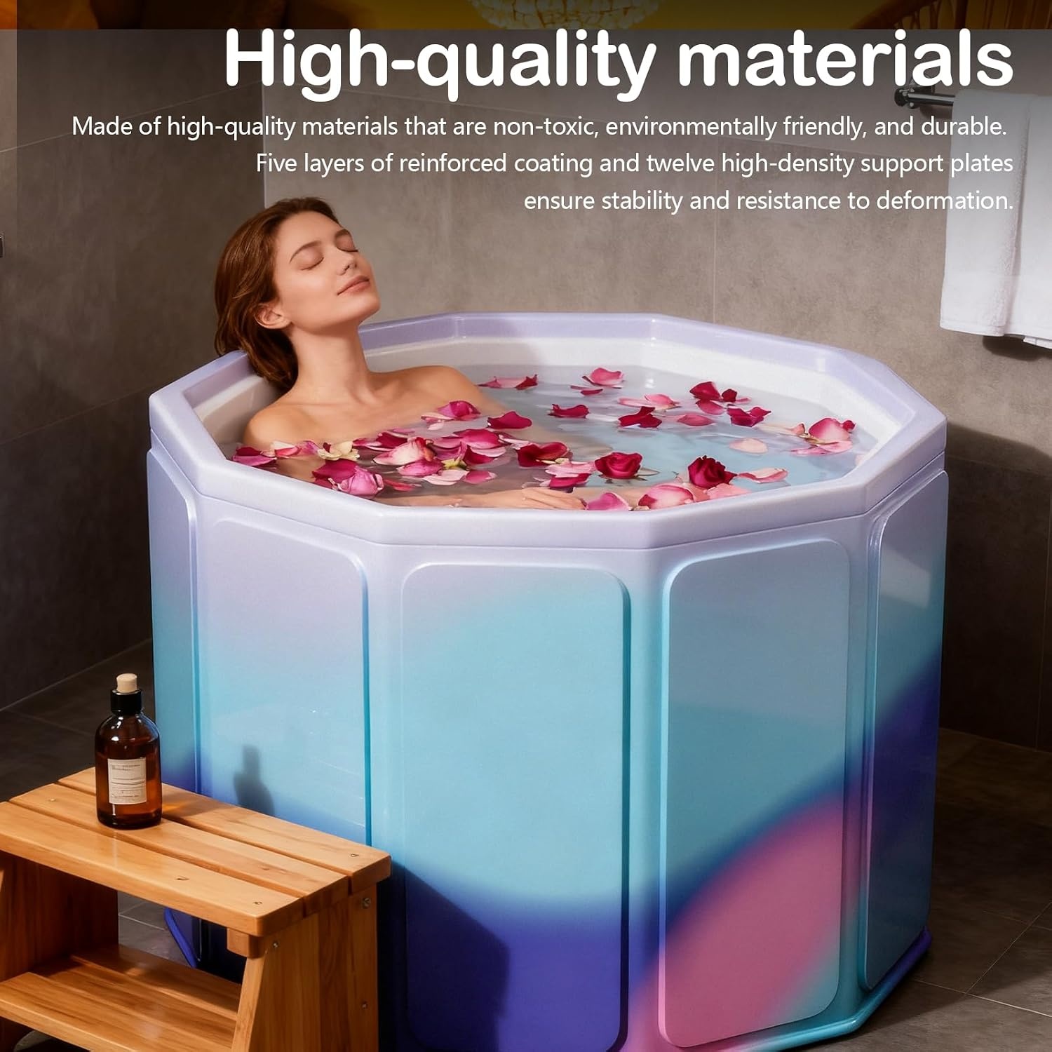 Opvouwbare badkuip, 80 x 70 cm (b x h), draagbare badkuip voor warme en koude badkamer, voor kleine badkamers, douche, spa en wellness, ijsbad, volwassenen, ijsbad